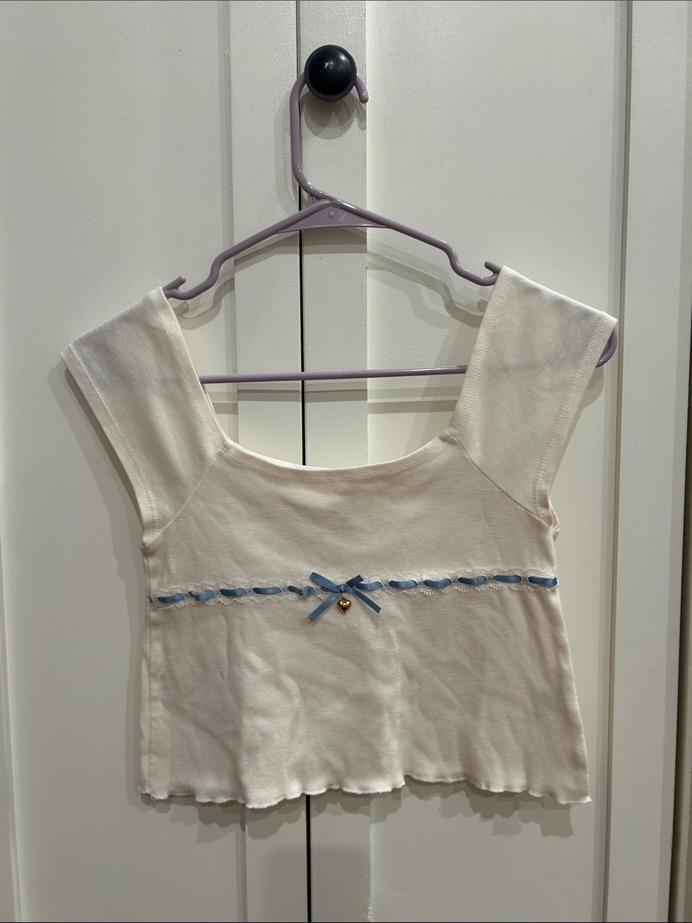 Beverly and Beck Cream Tank Top with Blue Ribbon Accent